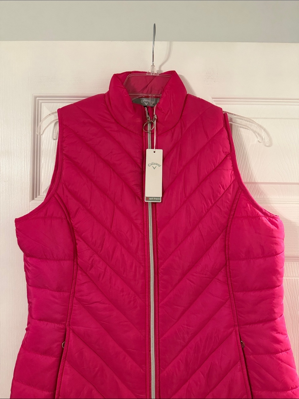 Callaway Bright Pink Quilted Puffer Vest size L 100% nylon length 27” bust 38” - Picture 2 of 8